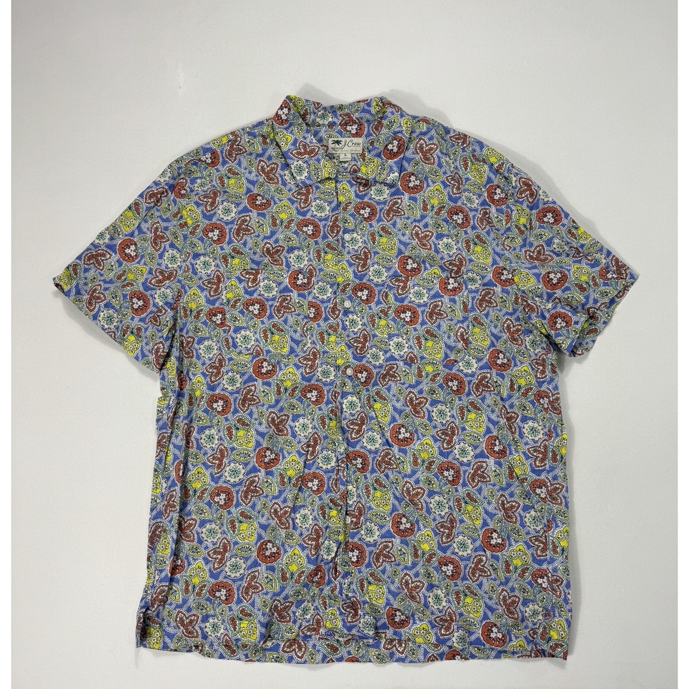 J Crew Mens Large Floral Button Up Shirt Cotton Hawaiian Vacation Beach Preppy